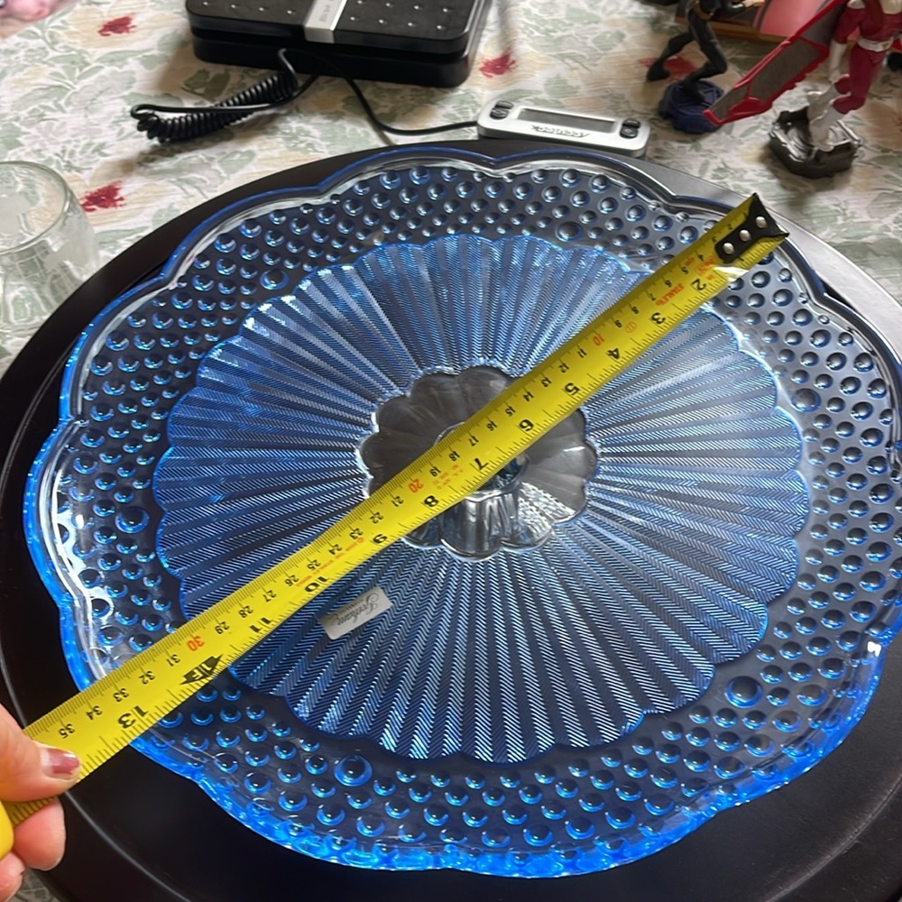 Elegant large Gorham Blue hobnail Glass Cake Stand 13” with original sticker - Picture 2 of 5